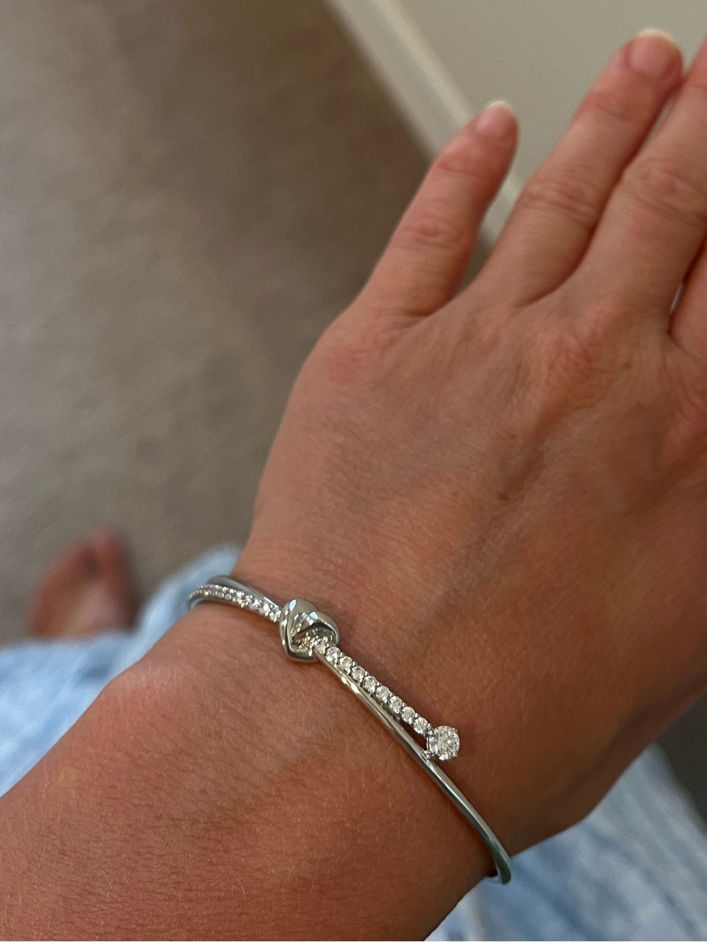 Swarovski Silver Heart Knot Diamond Accent Bracelet - New. No box